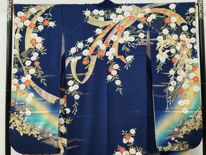 平和屋着物●ブライダルファッションデザイナー・桂由美　振袖　十二単風　束ね熨斗吉祥舞桜文　金彩　正絹　逸品　CABG0090yc