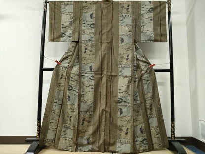 平和屋着物●本場染大島紬　風景間道　正絹　逸品　CABG0093yc