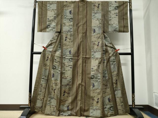 平和屋着物●本場染大島紬　風景間道　正絹　逸品　CABG0093yc