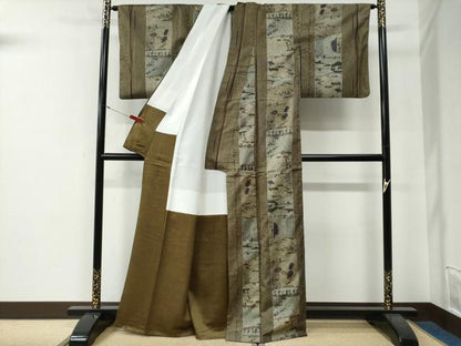 平和屋着物●本場染大島紬　風景間道　正絹　逸品　CABG0093yc