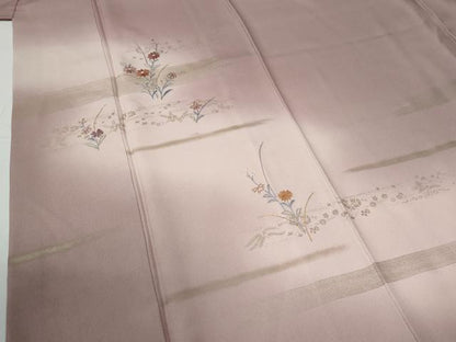 平和屋着物●訪問着　刺繍　霞草花文　暈し染め　金彩　正絹　逸品　未使用　CABG0094yc