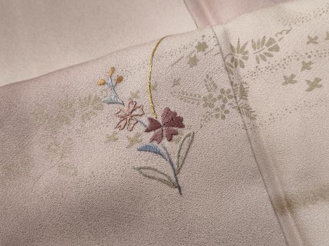 平和屋着物●訪問着　刺繍　霞草花文　暈し染め　金彩　正絹　逸品　未使用　CABG0094yc