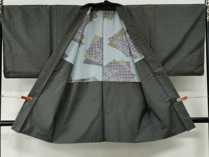 平和屋着物●男性　本場大島紬　アンサンブル　格子　正絹　逸品　CABG0099yc