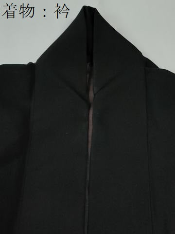 平和屋着物●男性　黒紋付　羽織セット　羽裏：虎　正絹　逸品　CABG0101yc