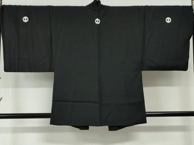 平和屋着物●男性　黒紋付　羽織セット　羽裏：虎　正絹　逸品　CABG0101yc
