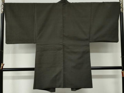 平和屋着物●男性　紬　アンサンブル　色無地　藍海松茶色　正絹　逸品　CABG0102yc