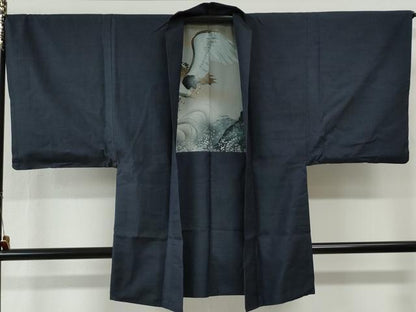 平和屋着物●男性　本場大島紬　アンサンブル　格子　羽裏：鷹　正絹　逸品　CABG0103yc