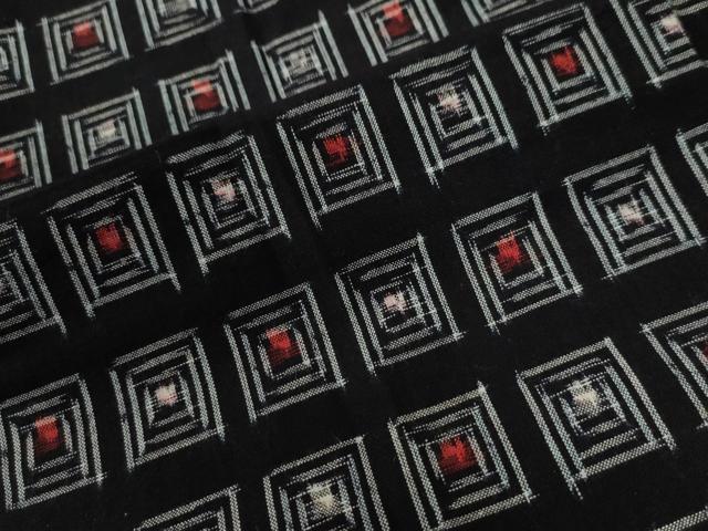 平和屋着物●久留米絣　アンサンブル　単衣　色紙吉祥文　黒地　綿　逸品　CABG0108yc