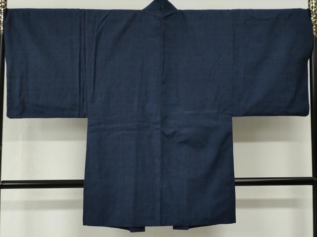 平和屋着物●男性　紬　アンサンブル　色無地　鉄紺色　羽裏：龍　正絹　逸品　CABG0109yc