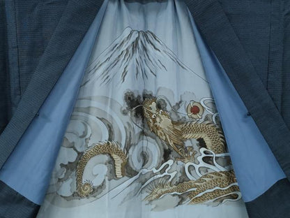 平和屋着物●男性　本場大島紬　アンサンブル　100亀甲　総詰め　羽裏：富士・龍　正絹　逸品　CABG0110yc