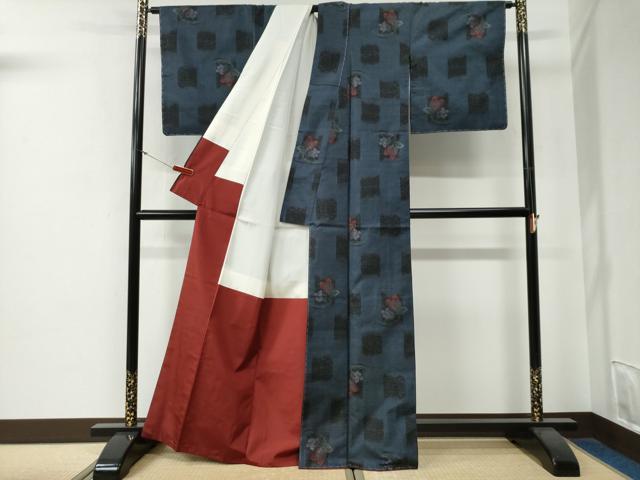 平和屋着物●本場大島紬　9マルキ　色紙枝花文　正絹　逸品　未使用　CABG0111yc