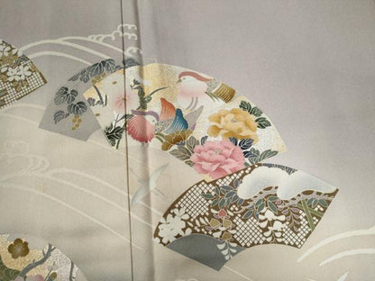 平和屋着物●訪問着　立波地紙鴛鴦鶴草花文　暈し染め　金彩　正絹　逸品　未使用　CABG0113yc