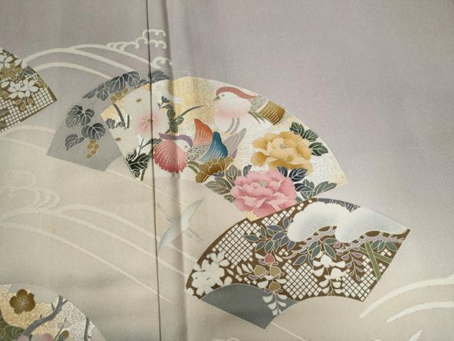 平和屋着物●訪問着　立波地紙鴛鴦鶴草花文　暈し染め　金彩　正絹　逸品　未使用　CABG0113yc