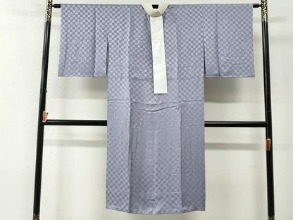 平和屋着物●長襦袢　無双仕立て　市松兎地紋　牡丹鼠色　半衿刺繍　正絹　逸品　CABG0118yc