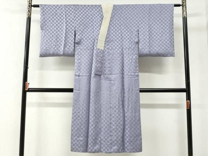 平和屋着物●長襦袢　無双仕立て　市松兎地紋　牡丹鼠色　半衿刺繍　正絹　逸品　CABG0118yc