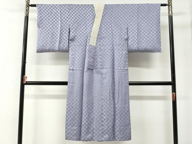 平和屋着物●長襦袢　無双仕立て　市松兎地紋　牡丹鼠色　半衿刺繍　正絹　逸品　CABG0118yc