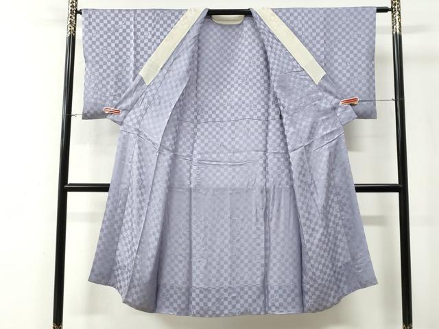 平和屋着物●長襦袢　無双仕立て　市松兎地紋　牡丹鼠色　半衿刺繍　正絹　逸品　CABG0118yc