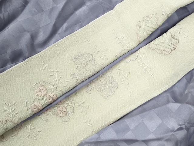 平和屋着物●長襦袢　無双仕立て　市松兎地紋　牡丹鼠色　半衿刺繍　正絹　逸品　CABG0118yc