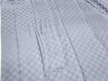 平和屋着物●長襦袢　無双仕立て　市松兎地紋　牡丹鼠色　半衿刺繍　正絹　逸品　CABG0118yc