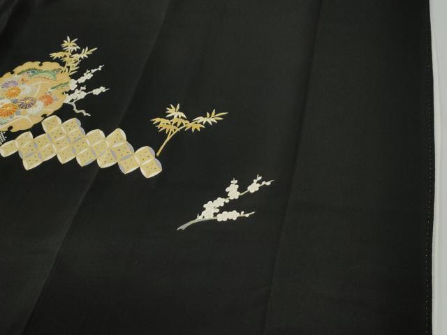 平和屋着物●創業460年・千總　黒留袖　駒刺繍　雪輪松竹梅宝尽くし花文　金彩　三越扱い　正絹　逸品　CABG0119yc