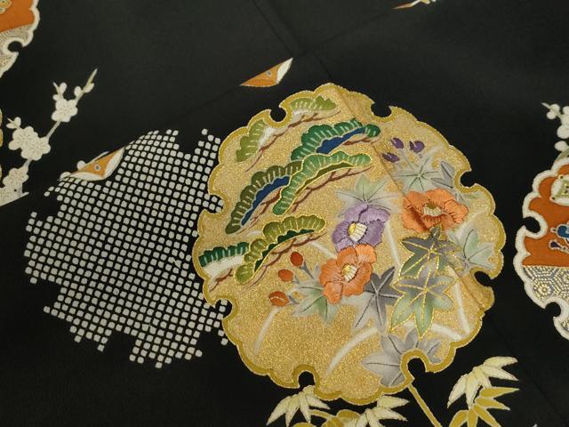 平和屋着物●創業460年・千總　黒留袖　駒刺繍　雪輪松竹梅宝尽くし花文　金彩　三越扱い　正絹　逸品　CABG0119yc