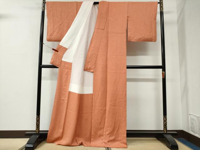平和屋着物●上質な色無地　万寿菊草花地紋　東雲色　ロング丈　正絹　逸品　CABG0124yc