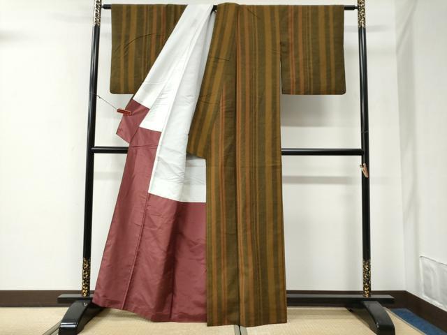 平和屋着物●上質な紬　縞　正絹　逸品　CABG0125yc