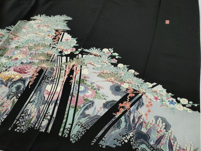 平和屋着物●本加賀友禅作家　村田幸司　黒留袖　松葉草花文　正絹　逸品　CABG0133yc