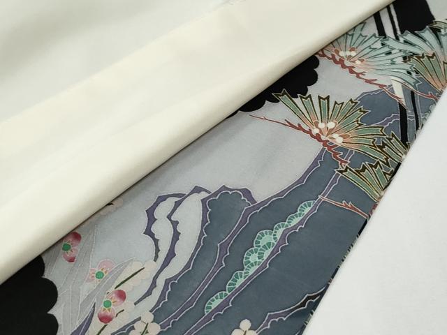 平和屋着物●本加賀友禅作家　村田幸司　黒留袖　松葉草花文　正絹　逸品　CABG0133yc