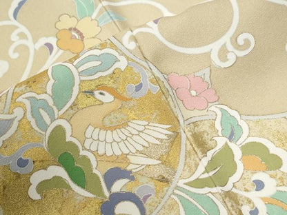 平和屋着物●訪問着　更紗花鳥唐草文　金彩　正絹　逸品　CABG0135yc