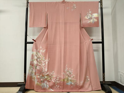 平和屋着物●訪問着　エ霞草花文　暈し染め　金銀彩　正絹　逸品　CABG0137yc