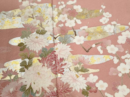 平和屋着物●訪問着　エ霞草花文　暈し染め　金銀彩　正絹　逸品　CABG0137yc