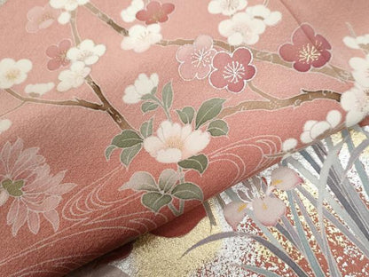 平和屋着物●訪問着　エ霞草花文　暈し染め　金銀彩　正絹　逸品　CABG0137yc