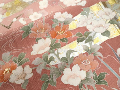 平和屋着物●訪問着　エ霞草花文　暈し染め　金銀彩　正絹　逸品　CABG0137yc