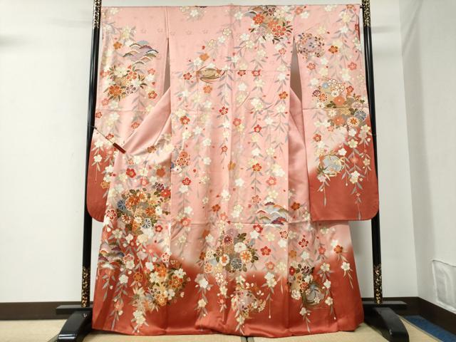 平和屋着物●豪華振袖　駒刺繍　花松文　暈し染め　金彩　正絹　逸品　CABG0138yc