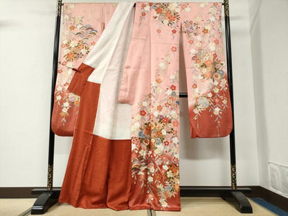 平和屋着物●豪華振袖　駒刺繍　花松文　暈し染め　金彩　正絹　逸品　CABG0138yc