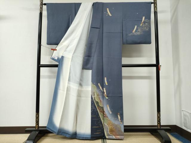 平和屋着物●訪問着　作家物　駒刺繍　短冊飛鳥草花文　暈し染め　金彩　やまと誂製　正絹　逸品　CABG0142yc