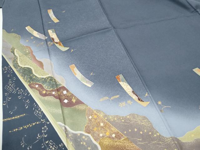 平和屋着物●訪問着　作家物　駒刺繍　短冊飛鳥草花文　暈し染め　金彩　やまと誂製　正絹　逸品　CABG0142yc