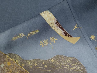 平和屋着物●訪問着　作家物　駒刺繍　短冊飛鳥草花文　暈し染め　金彩　やまと誂製　正絹　逸品　CABG0142yc