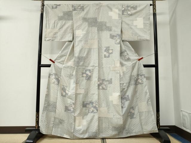 平和屋着物●中国三大刺繍　スワトウ刺繍　本場大島紬　白大島　9マルキ　絞り　色紙重ね吉祥花文　正絹　逸品　CABG0143yc