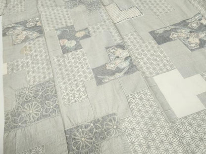 平和屋着物●中国三大刺繍　スワトウ刺繍　本場大島紬　白大島　9マルキ　絞り　色紙重ね吉祥花文　正絹　逸品　CABG0143yc