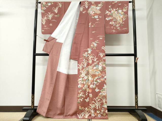 平和屋着物●訪問着　刺繍　扇面吉祥花蝶文　金彩　正絹　逸品　CABG0144yc