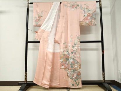 平和屋着物●訪問着　枝菊文　暈し染め　金彩　正絹　逸品　CABG0147yc