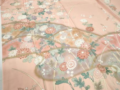 平和屋着物●訪問着　枝菊文　暈し染め　金彩　正絹　逸品　CABG0147yc
