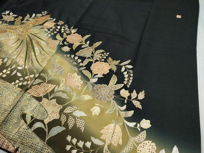平和屋着物●中国三大刺繍　スワトウ刺繍　黒留袖　作家物　鳳凰吉祥更紗花唐草文　金彩　やまと誂製　正絹　逸品　CABG0149yc