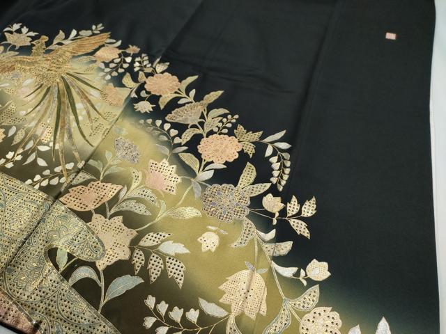 平和屋着物●中国三大刺繍　スワトウ刺繍　黒留袖　作家物　鳳凰吉祥更紗花唐草文　金彩　やまと誂製　正絹　逸品　CABG0149yc