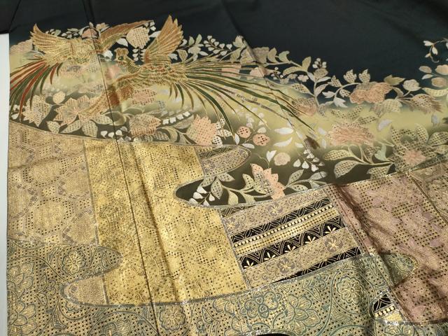 平和屋着物●中国三大刺繍　スワトウ刺繍　黒留袖　作家物　鳳凰吉祥更紗花唐草文　金彩　やまと誂製　正絹　逸品　CABG0149yc