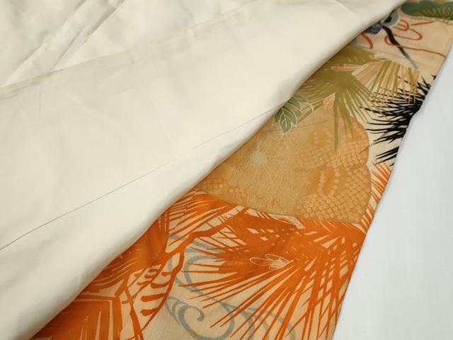 平和屋本店●アンティーク　大正ロマン　振袖　駒刺繍　檜扇御所車花文　暈し染め　黒地　金糸　正絹　逸品　CABG0157yc