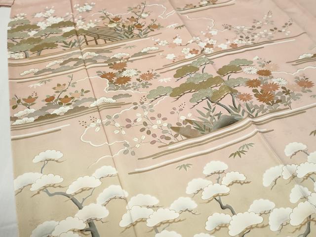 平和屋着物●訪問着　雲取り渡り橋松竹梅花文　暈し染め　金彩　ますいわ屋扱い　正絹　逸品　CABG0159yc
