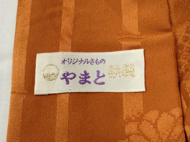平和屋着物●長襦袢　無双仕立て　竹並び花蝶地紋　赤朽葉色　やまと誂製　半衿刺繍　正絹　逸品　CABG0161yc
